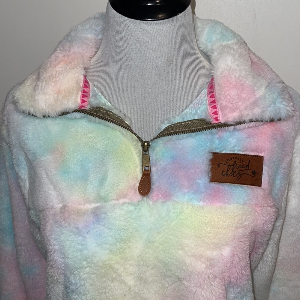 Southern Fried Chicks Fuzzy Long Tye Dye Pull Over W/Pockets - Picture 2 of 10